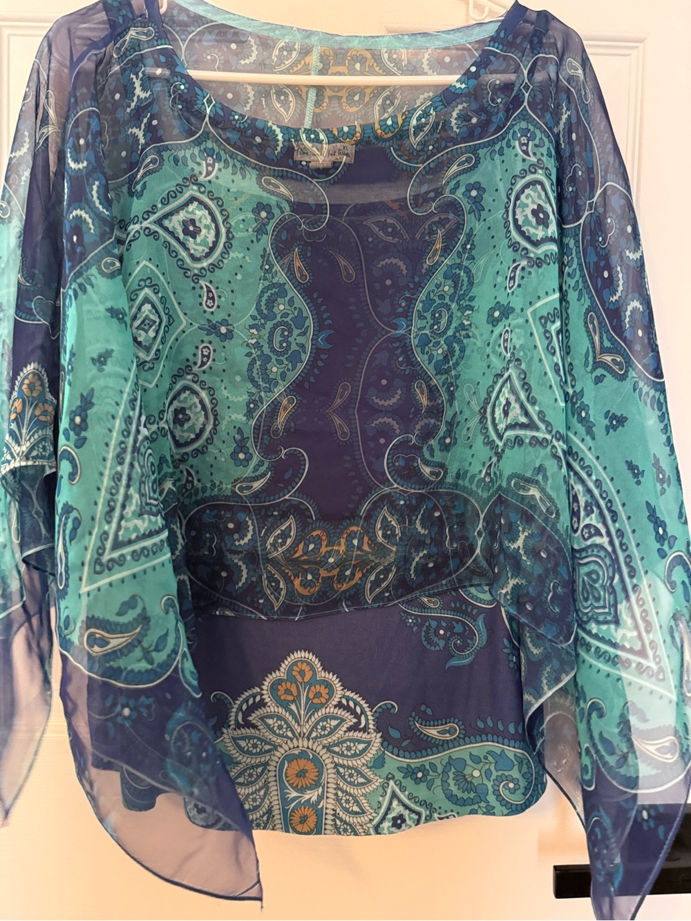 Women's Blue & Teal Sheer Boho Overlay Top - XL